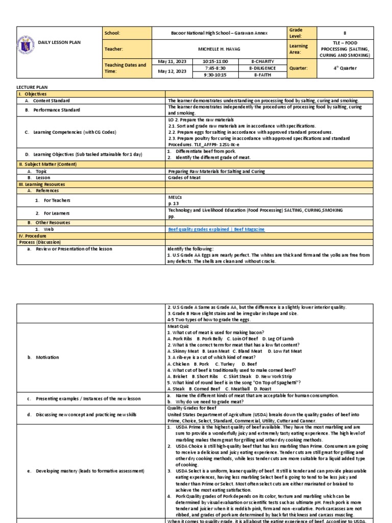 Grades of Meat PDF Beef Meat