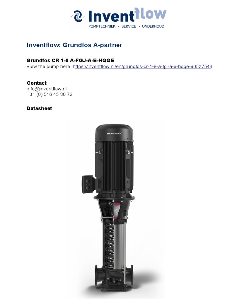 Grundfos CR 1-8 A-FGJ-A-E-HQQE Pump Specs | PDF | Pump | Electric Motor