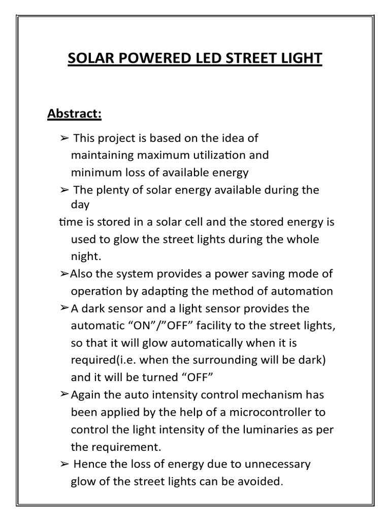 Solar Powered Led Street Light 1 Pdf Solar Power Electric Power