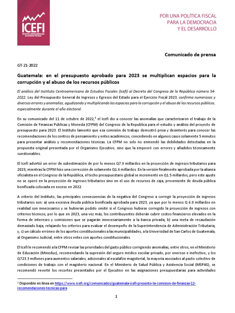 Analisis Del Presupuesto de Estado 2023 Guatemala | PDF | Presupuesto ...