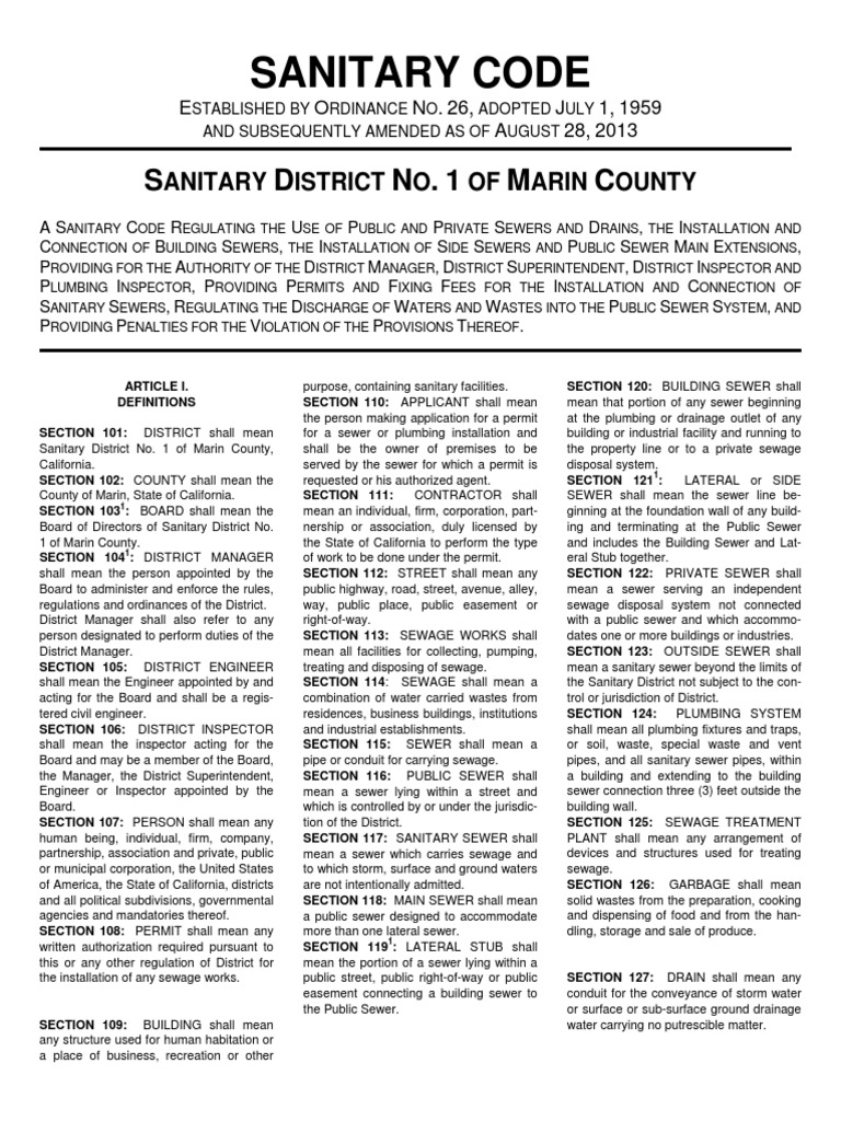 Sanitary code amended aug 2013 pdf pdf sanitary sewer sewage