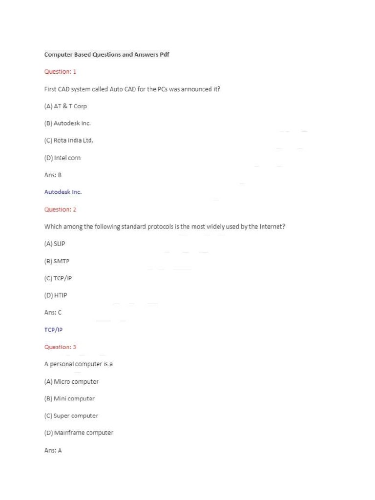 Computer Based Questions Answers PDF | PDF