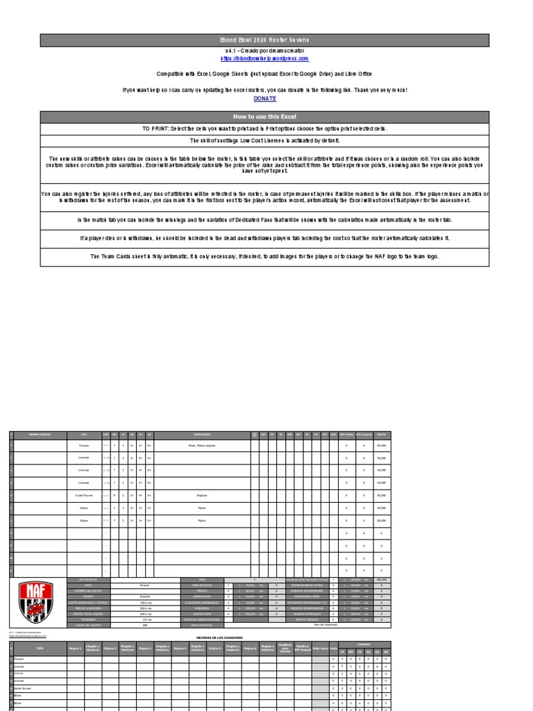 Blood-Bowl-Sevens-Roster-V4.1-1 (Skavens) | PDF | Microsoft Excel ...