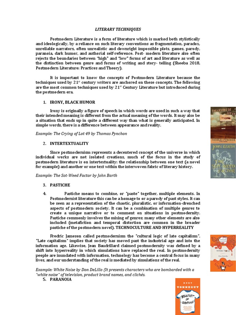 Literary Techniques Handout | PDF | Postmodern Literature | The Arts