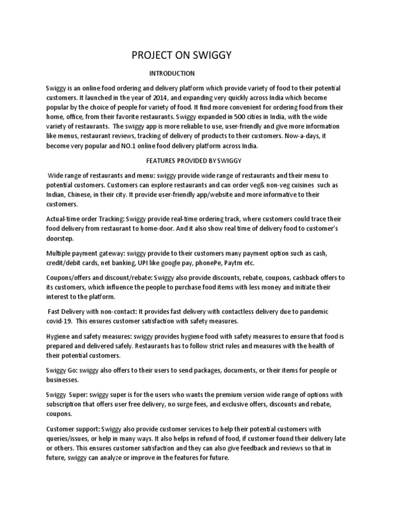 Project on swiggy pdf marketing menu