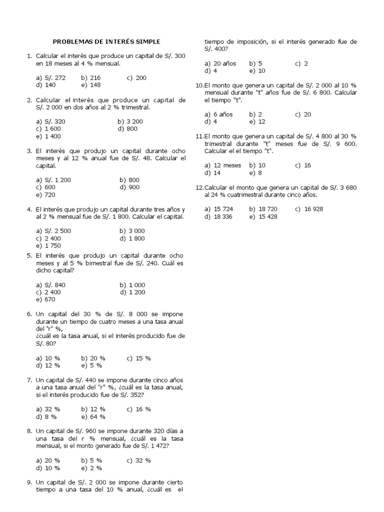 Ejercicios de Interes Simple | PDF | Finanzas y dinero