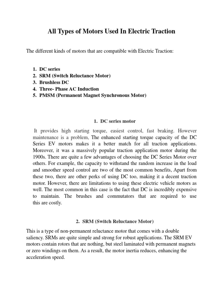 All Types of Motors Used in Electric Traction PDF Electric Motor