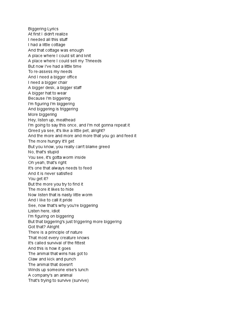 Biggering Lyrics from The Lorax | PDF | Cooking, Food & Wine | Lifestyle