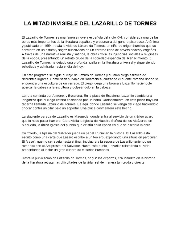 David Riera Hervás - La Mitad Invisible Del Lazarillo de Tormes | PDF