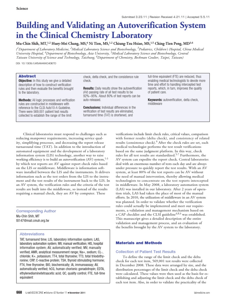 Building and Validating An Autoverification System in The Clinical ...