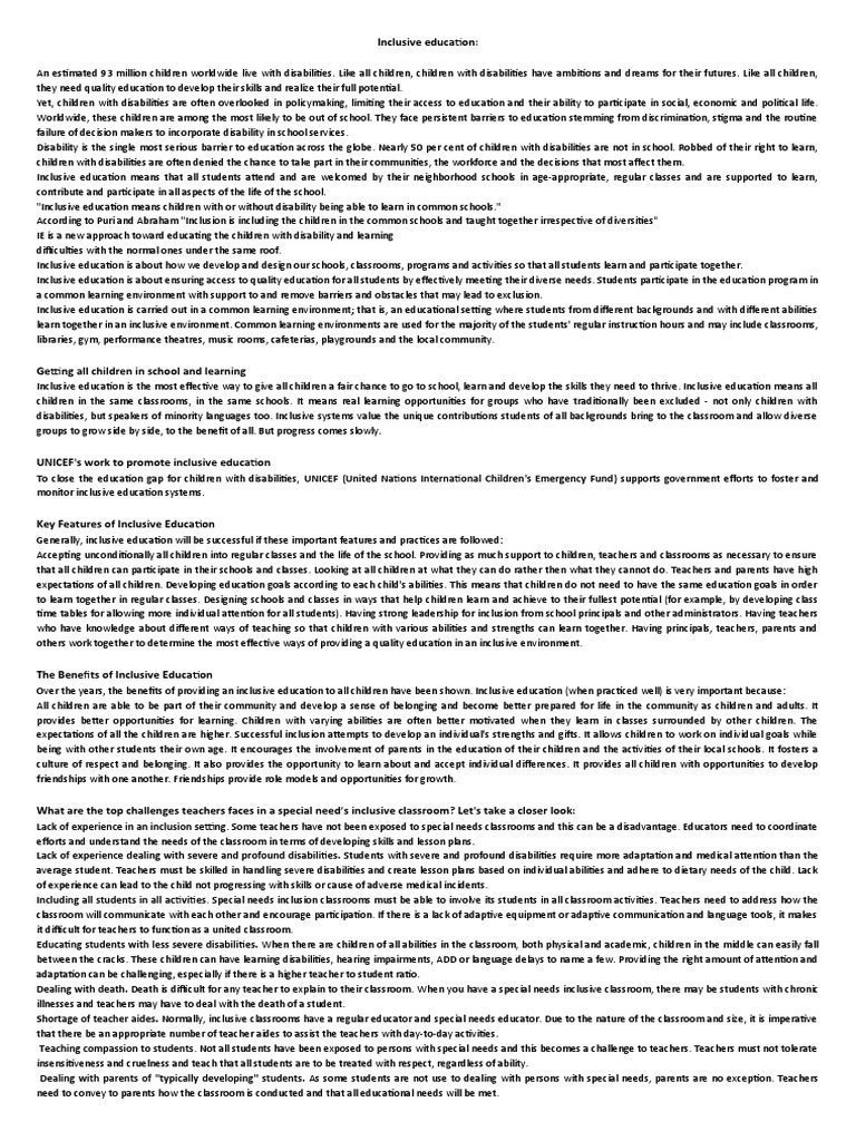 Inclusive Education001 | PDF | Inclusion (Education) | Teachers