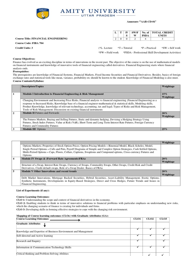 Syllabus of Financial Engineering | PDF