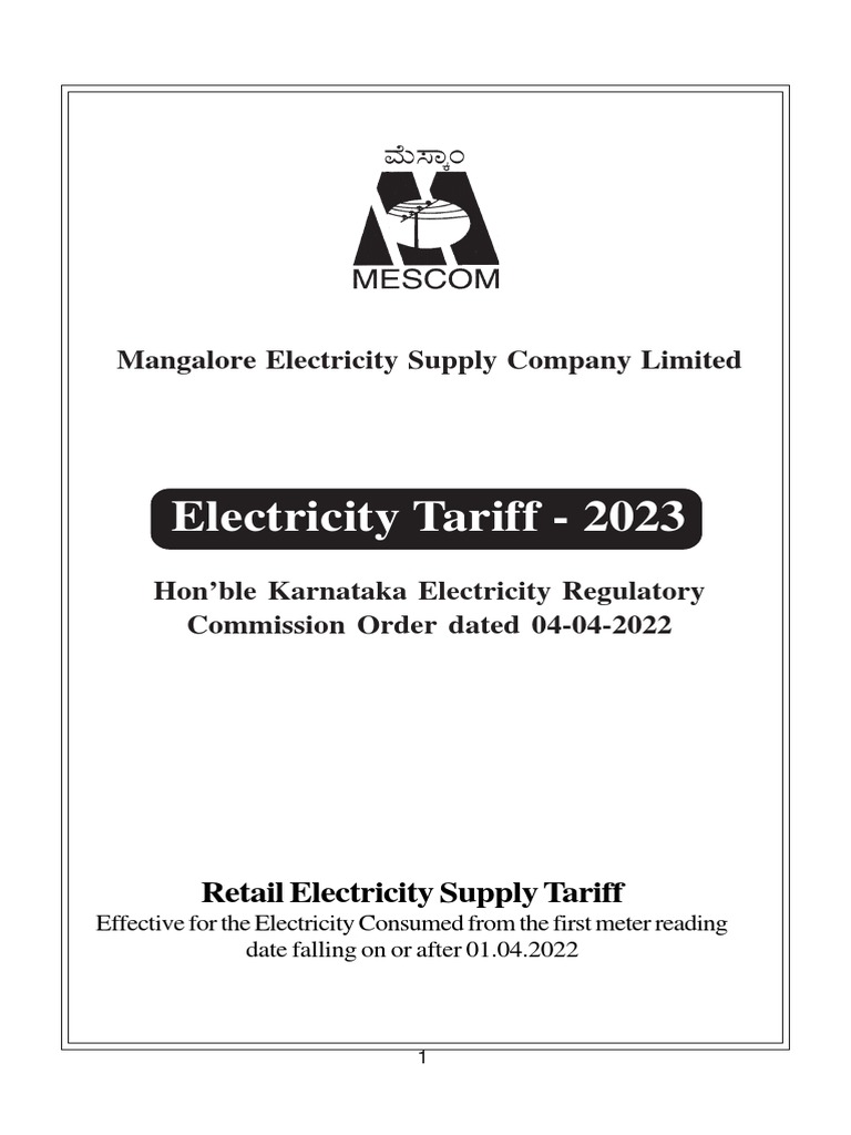 MESCOM Tariff 22 English PDF | PDF