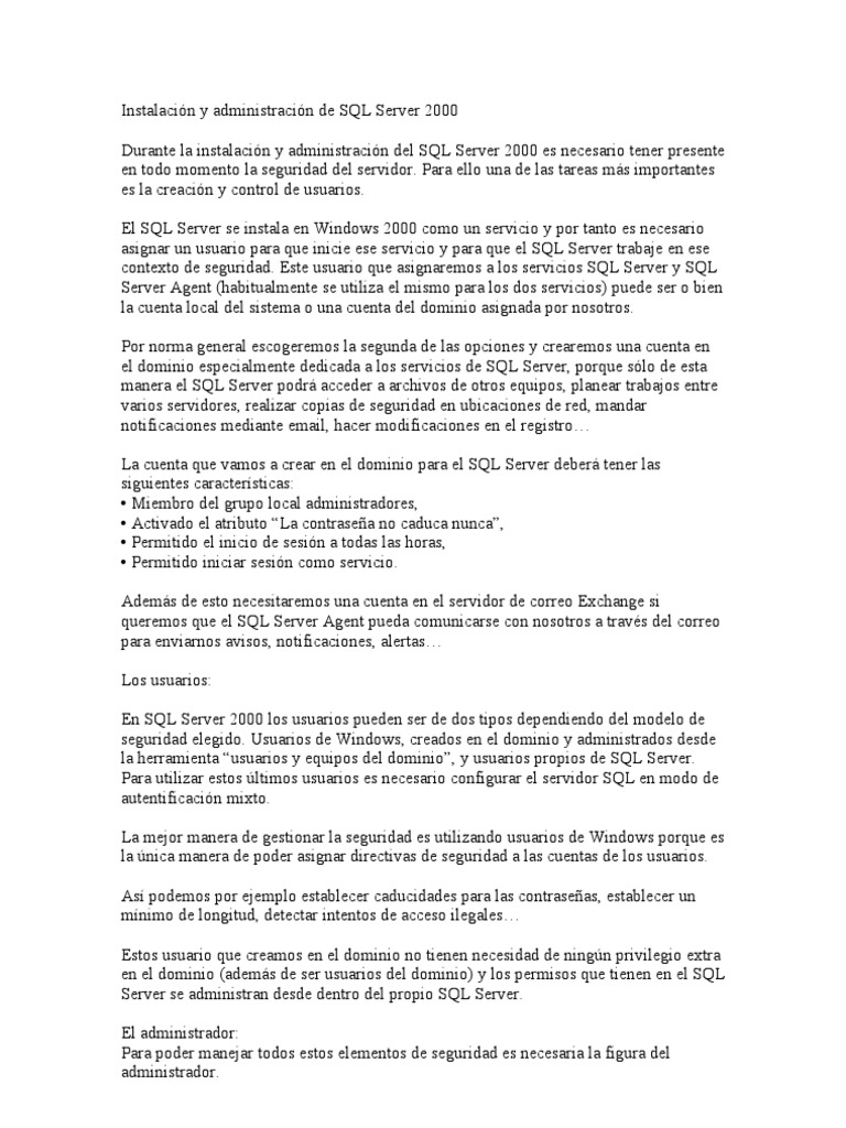 Guía de Instalación SQL Server 2000 | PDF | Servidor SQL de Microsoft ...