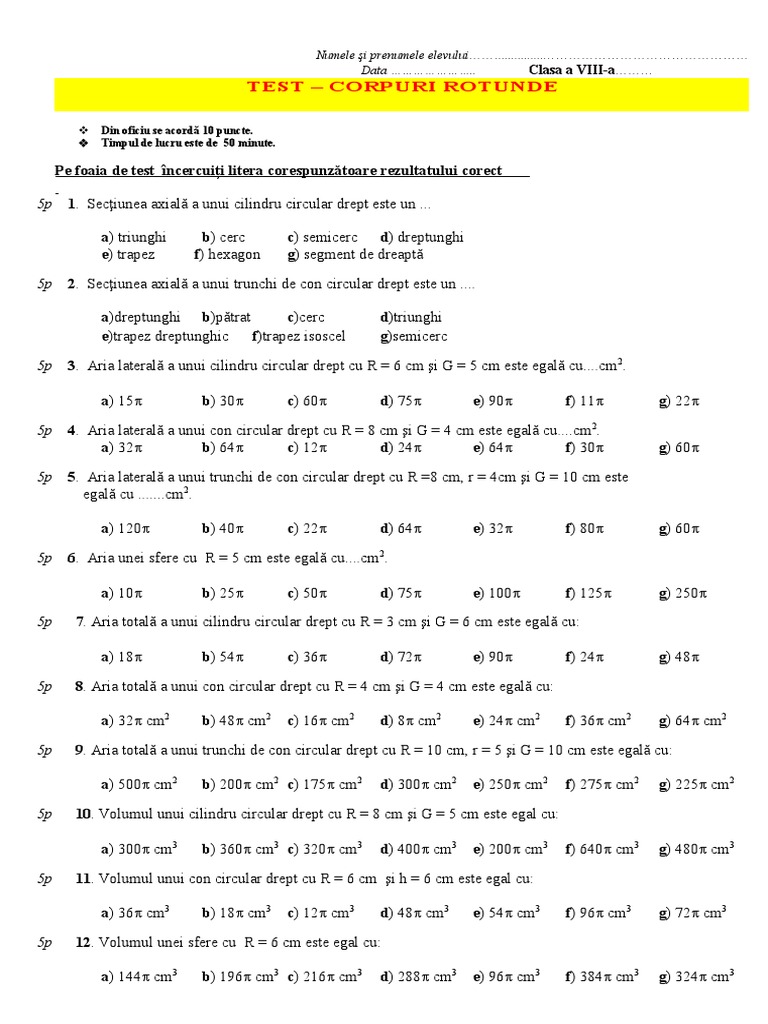 Test Corpuri Rotunde | PDF