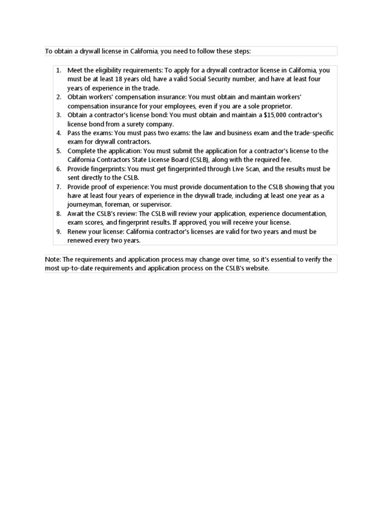 To Obtain A Drywall License in California PDF