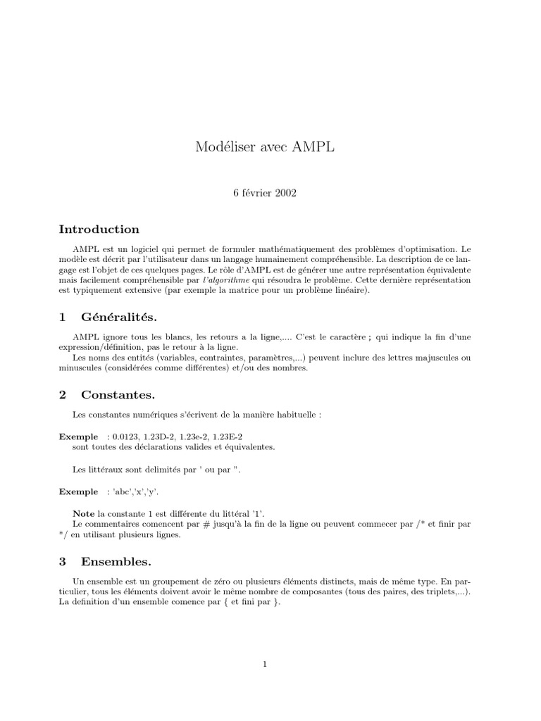 Introduction à AMPL pour l'optimisation | PDF | Ensemble (Mathématiques ...