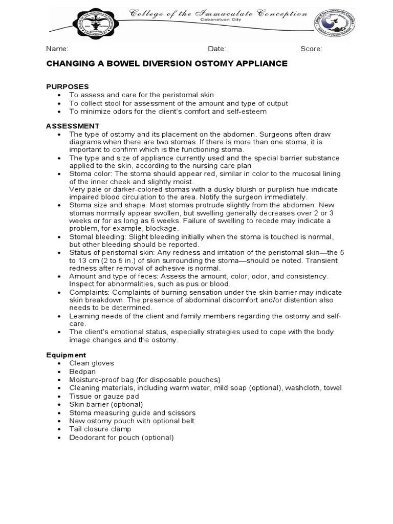 Ostomy Checklist PDF Medical Specialties Clinical Medicine