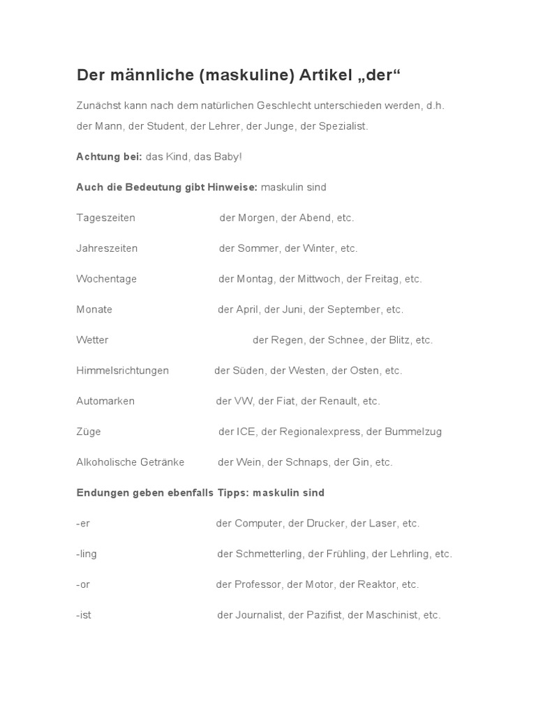 (Maskuline) Artikel Der