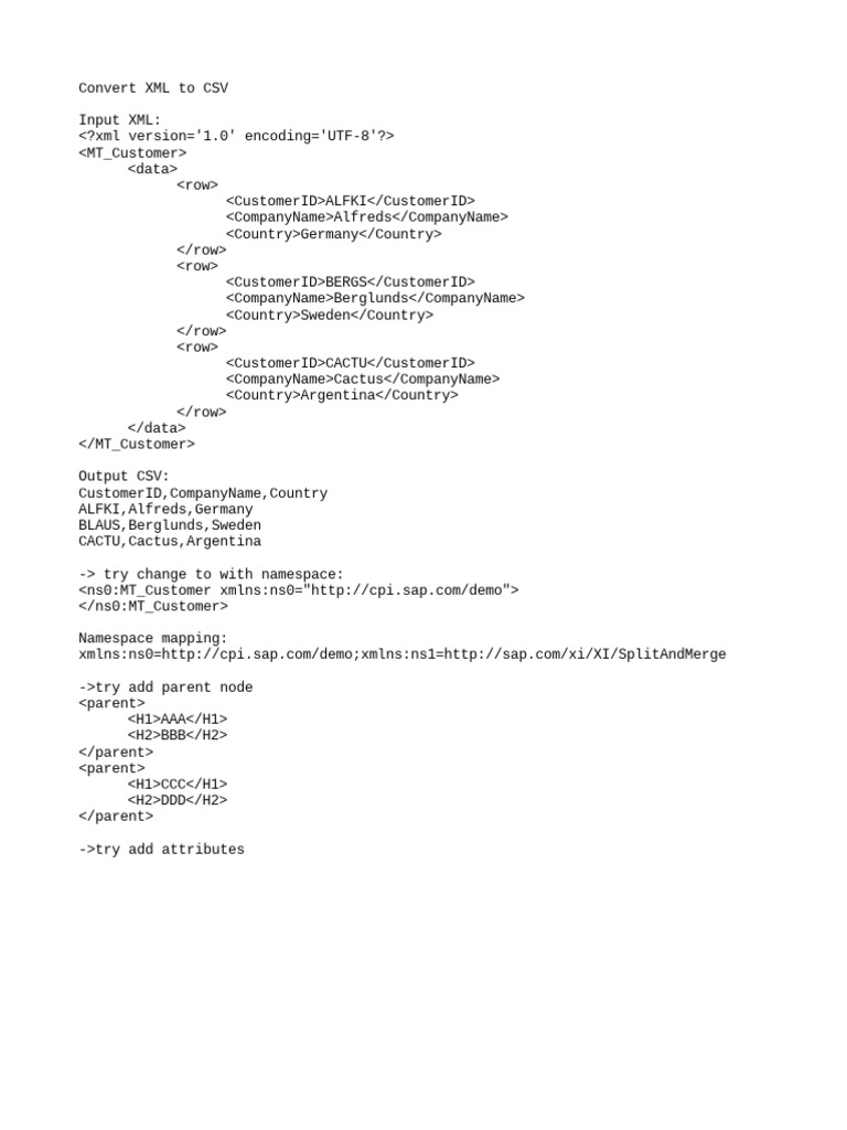 Convert xml to csv pdf