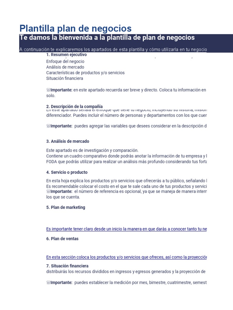 Plantilla para Plan de Negocios | PDF | Iniciativa empresarial | Marketing