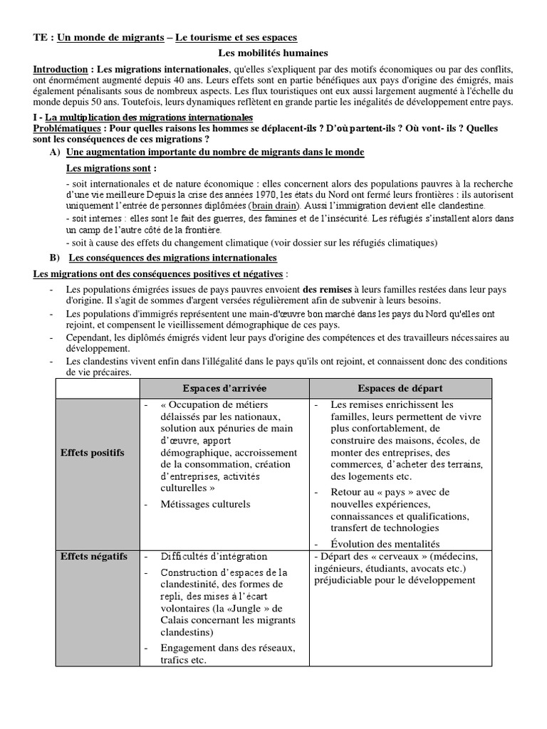 évaluation Un Monde De Migrants 4ème Pdf TE_UN_MONDE_DE_MIGRANTS_ET_LE_TOURISME_ET_SES_ESPACES | PDF