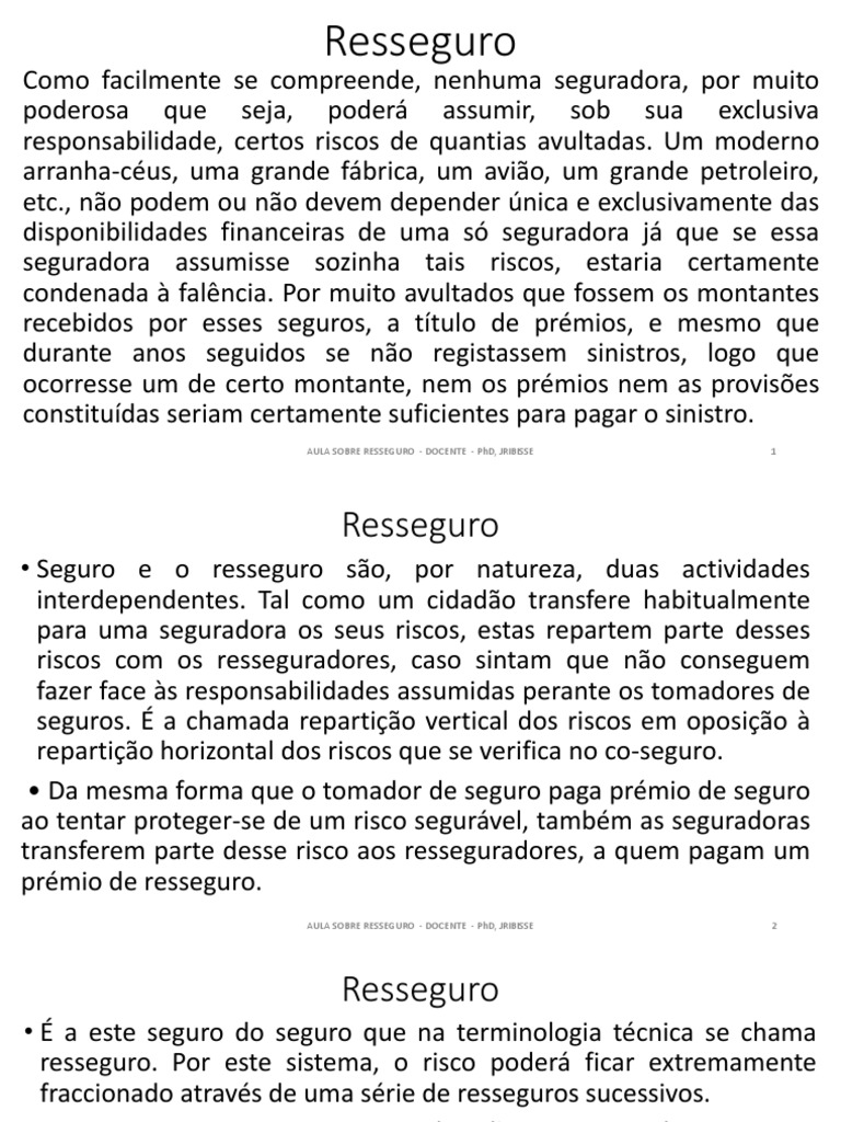 O Resseguro PDF | PDF | Resseguro | Seguro