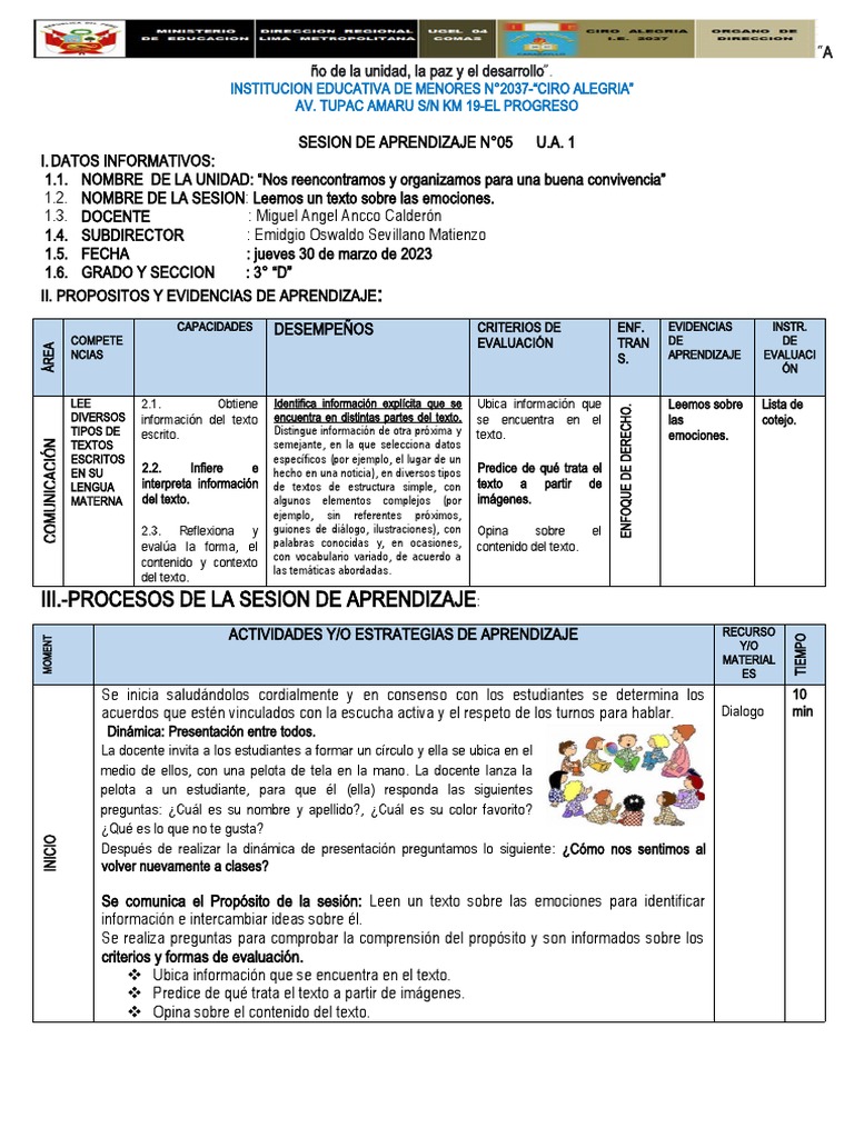 Lección sobre emociones en 3° grado | PDF | Aprendizaje | Modificación ...