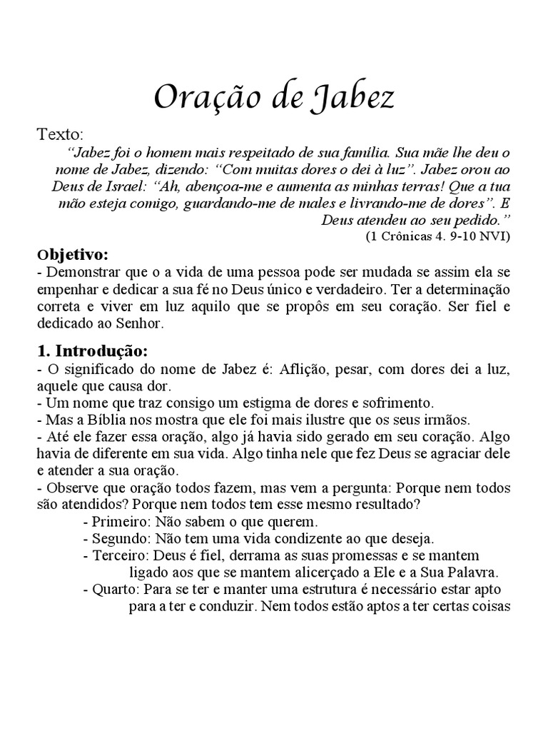 Oração de Jabes | Download grátis PDF | Oração | Deus