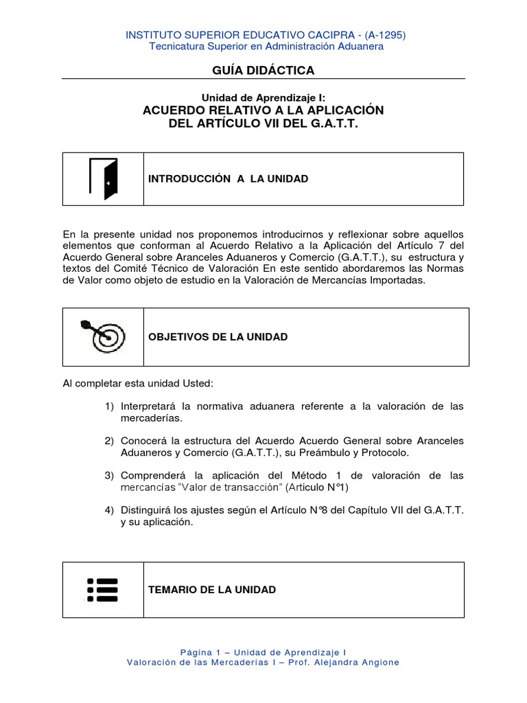 Unidad De Aprendizaje I Valoracion De Las Mercaderías Pdf Aduana