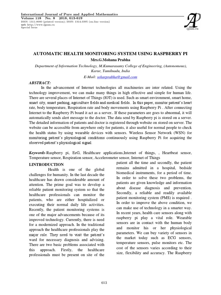 Automatic Health Monitoring System Using Raspberry Pi Mrs.G.Mohana