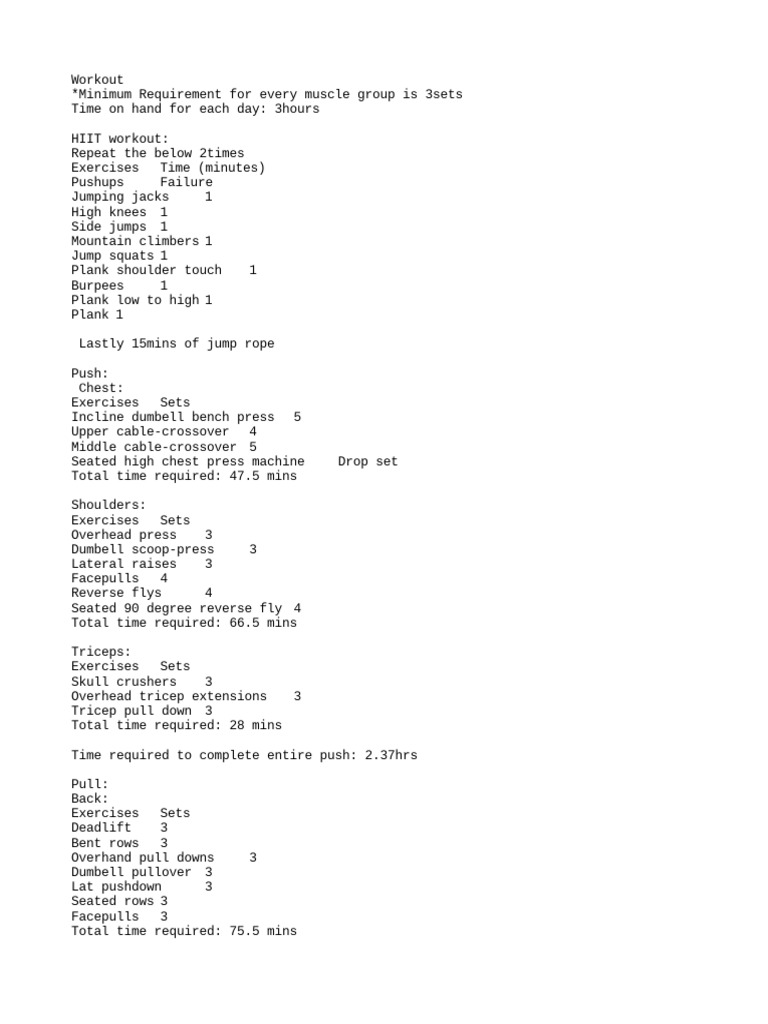 PPL Split workout regimen PDF