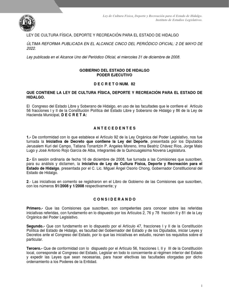 Ley De Cultura Fisica Deporte Y Recreacion Para El Estado Pdf