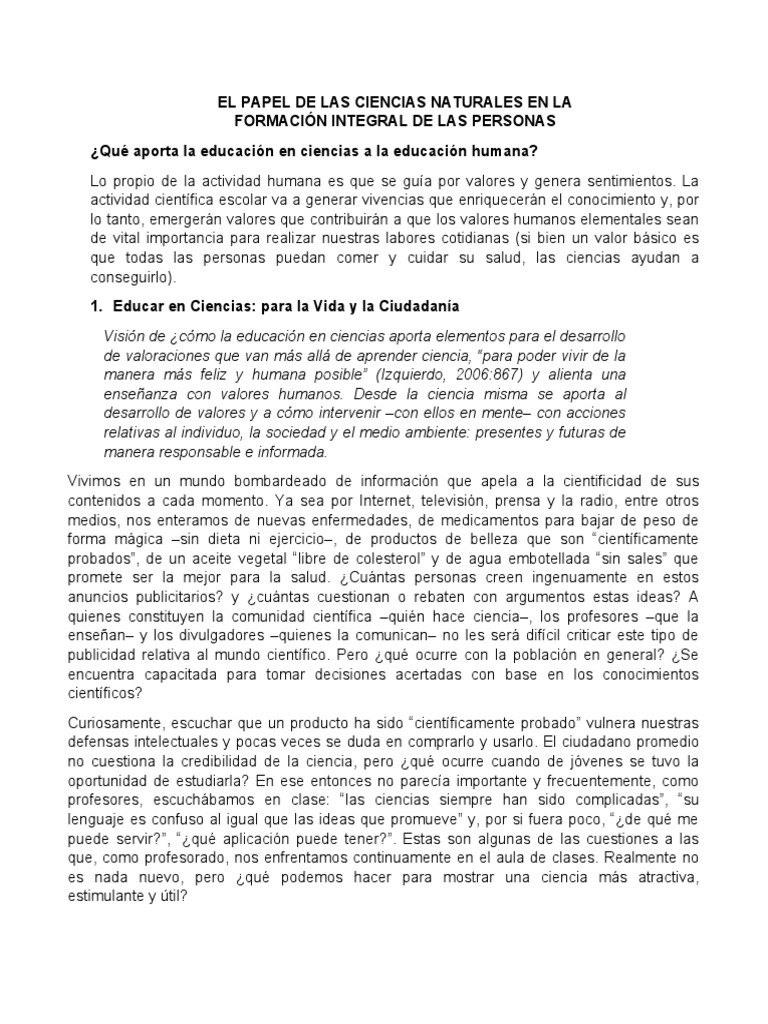 Educación en Ciencias y Valores Humanos | PDF | Ciencias sociales