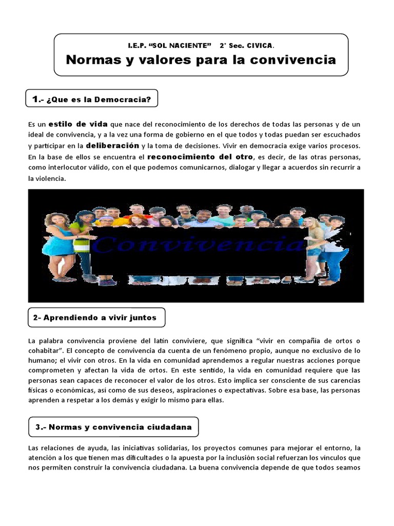 Valores y Normas para la Convivencia Democrática | PDF | Moralidad ...