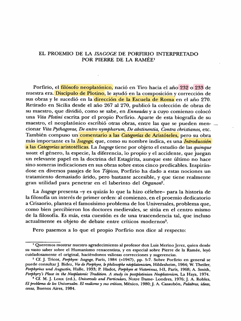 Proemio de la Isagoge de Porfirio | PDF | Realismo filosófico | Aristóteles