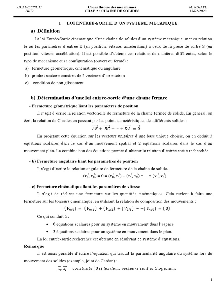 Loi EntréeSortie Mécanismes Cinématiques PDF Mouvement de rotation — free download