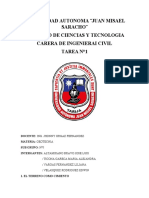 Universidad Autonoma Juan Misael Saracho Facultad de Ciencias Y Tecnologia Carera de Ingenierai Civil Tarea N°1
