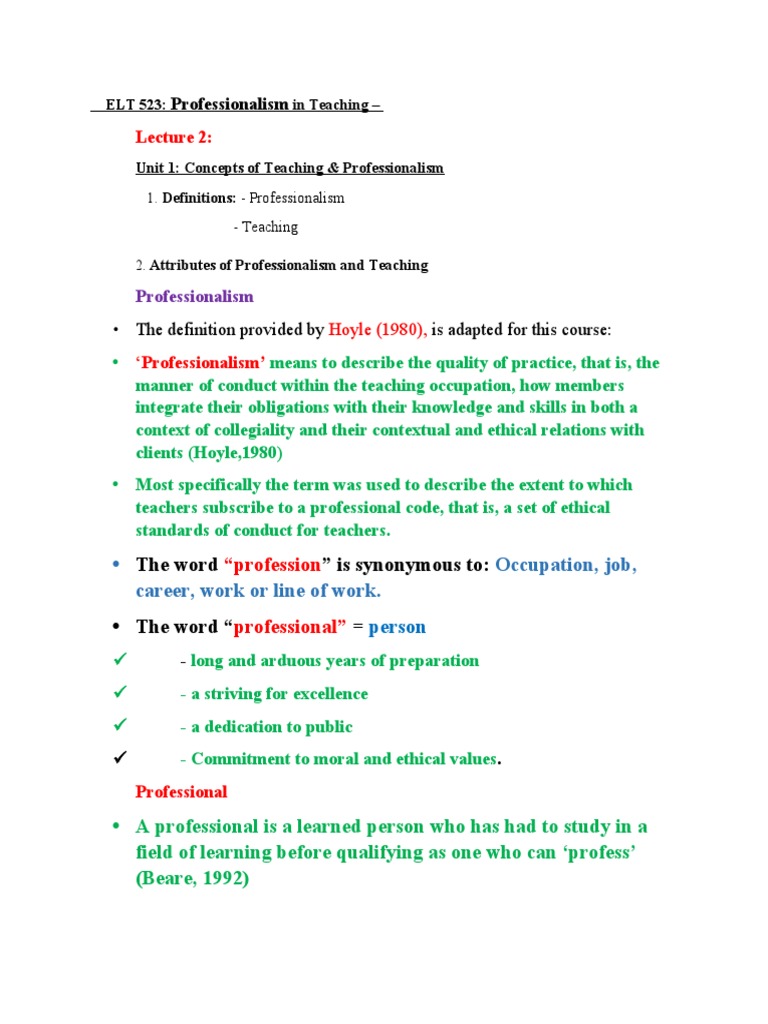 ELT 523 - Professionalism in Teaching | PDF | Morality | Teachers
