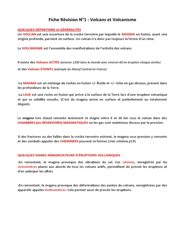 Révision sur les Volcans et Volcanisme | PDF | Volcan | Lave