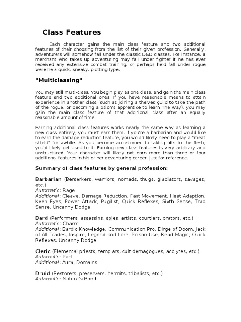 Class Features (Sept. 10, 2011) | PDF | Dungeons & Dragons | Religion ...