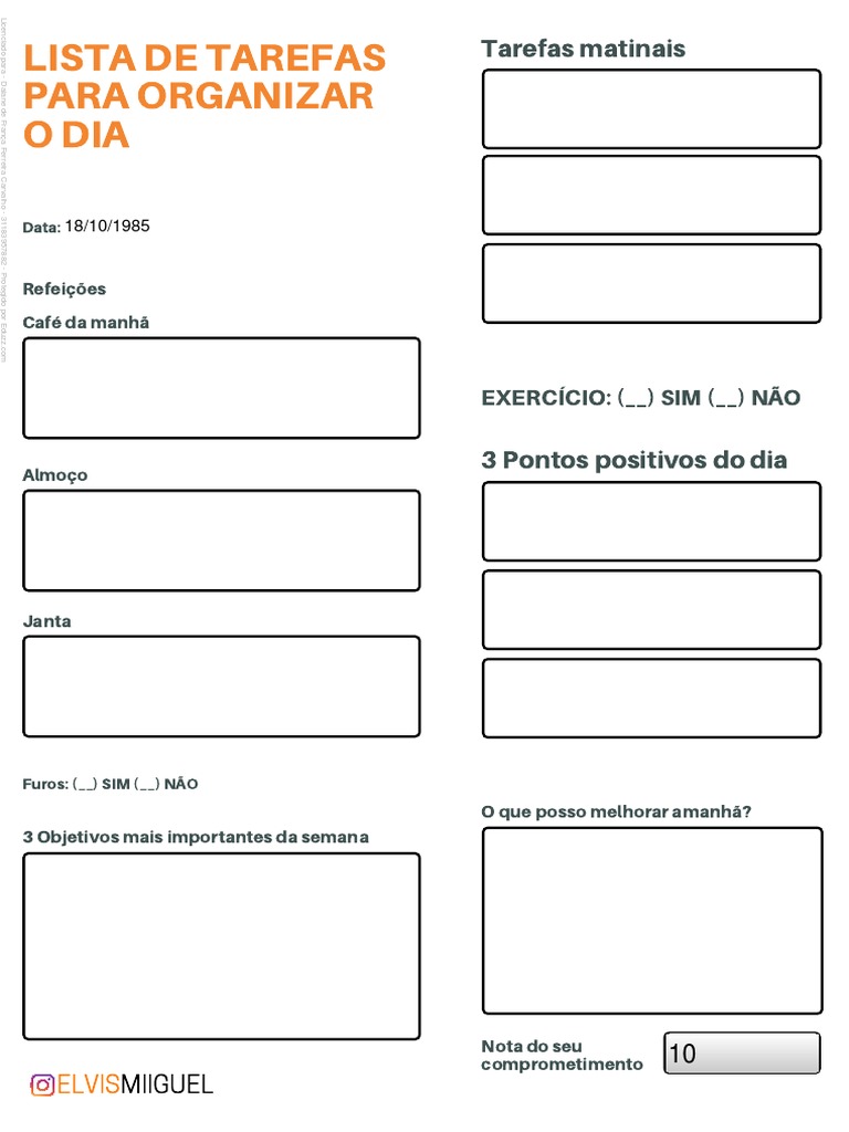 Lista de Tarefas para Organizar o Dia PDF | PDF