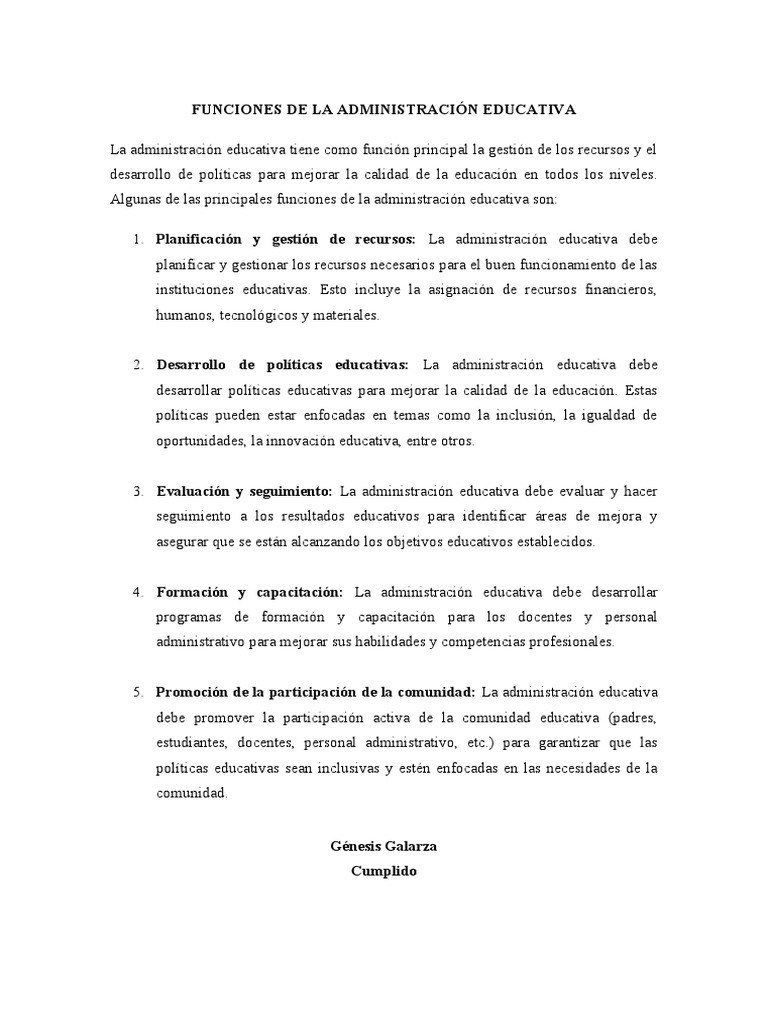 Funciones de La Administración Educativa | PDF