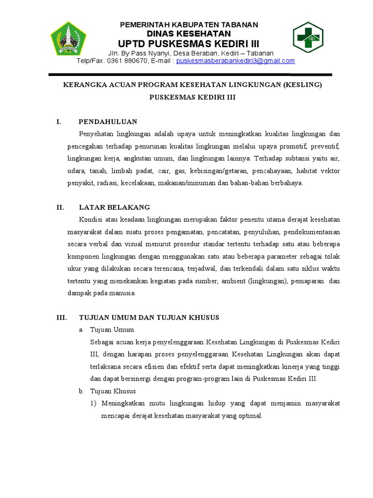 KAK Umum Kesling Kediri III | PDF