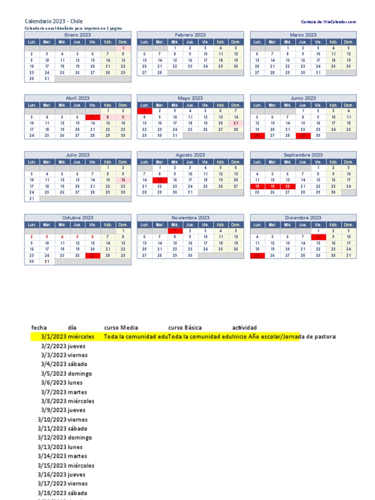 Calendario 2023 para Chile | PDF | Jesús | Fiestas cristianas y días santos