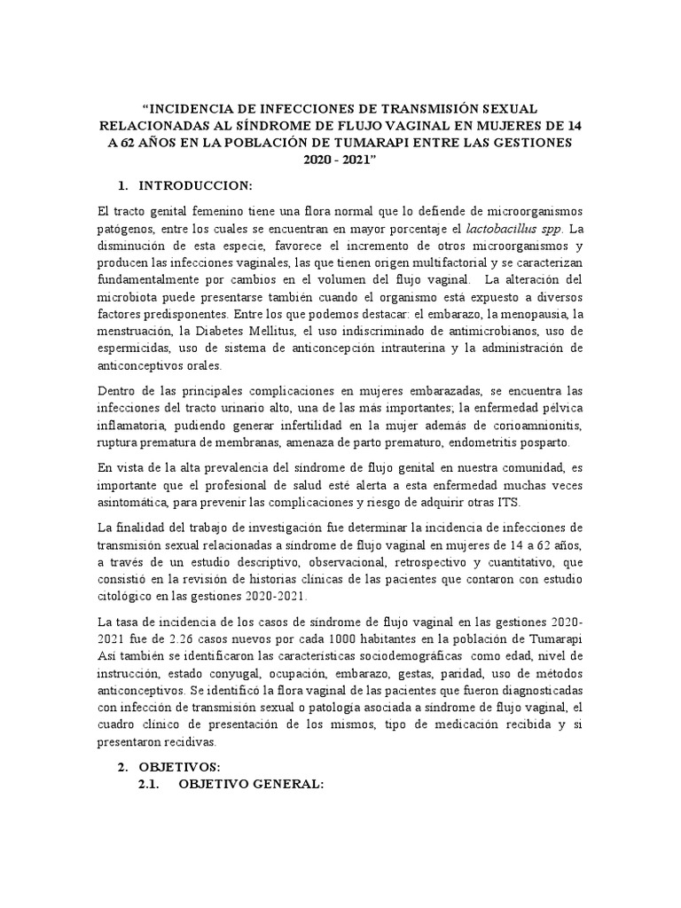 ITS y Flujo Vaginal en Tumarapi 2020-21 | PDF | Infección transmitida ...