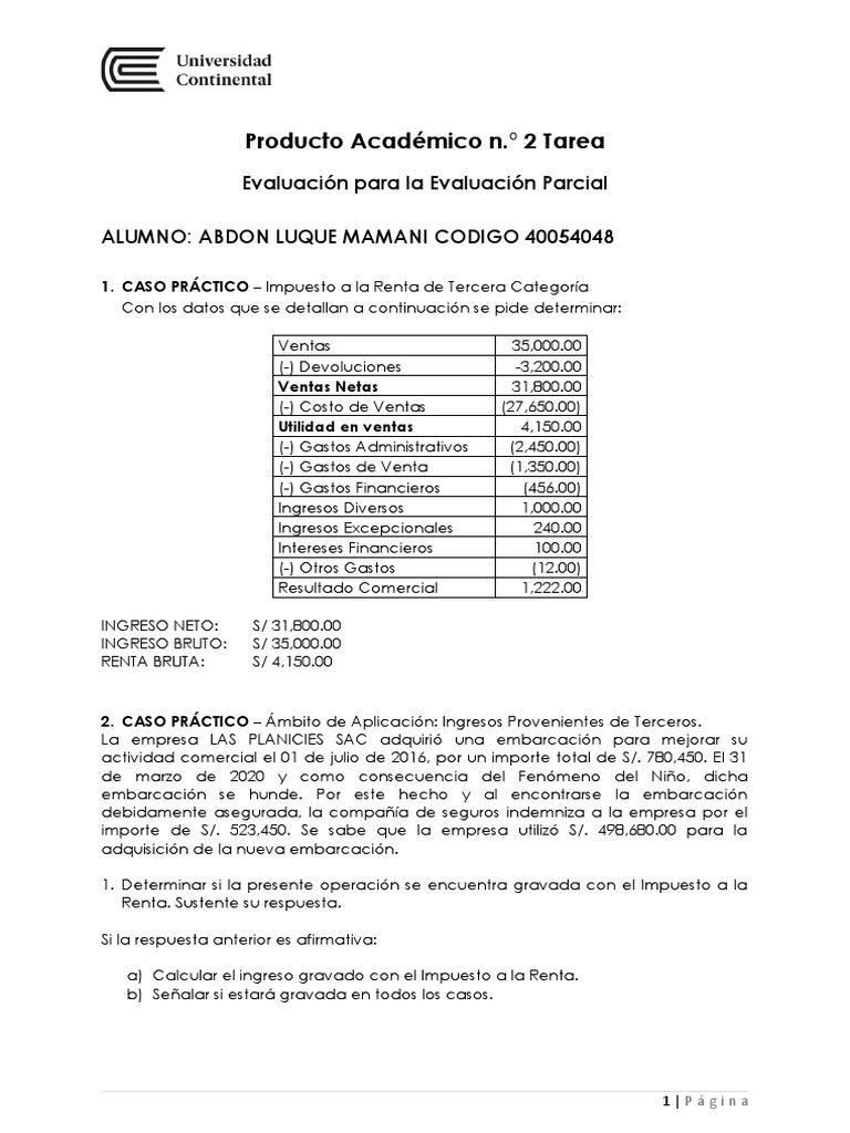 Pa2 Luque Abdon | PDF | Impuesto sobre la renta | Depreciación