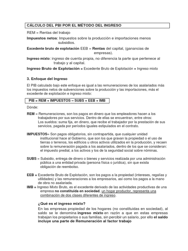 PBI Por Metodo Del Ingreso | PDF