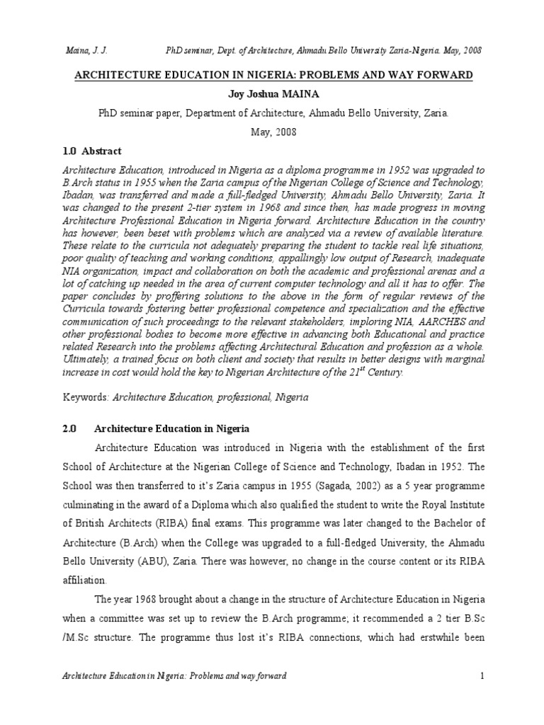 Architecture Education in Nigeria Proble | PDF | University And College ...