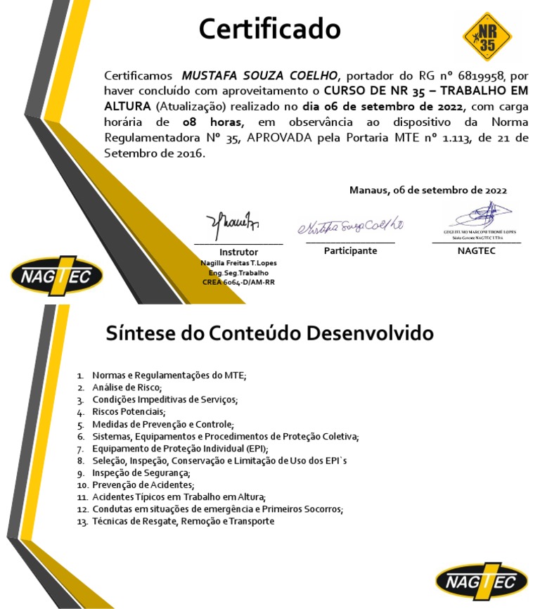 Certificado - NR 35 MUSTAFA | PDF